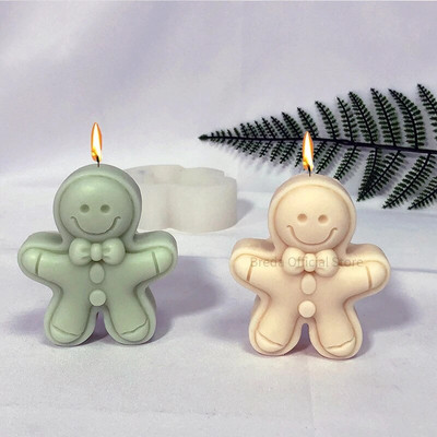Усмихнато лице Gingerbread Man Силиконова форма за свещи Ръчно изработен сапун Занаяти от гипсова смола Направи си коледна форма за печене на шоколадова торта