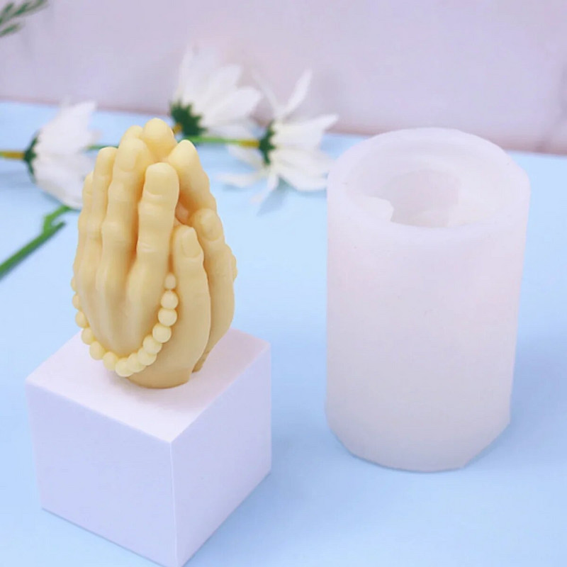 Salocīts lūgšanas žests Silikona sveces veidne Budas krelles roku ģipša ziepju sveķu veidne DIY šokolādes kūkas gatavošana mājas dekora dāvana