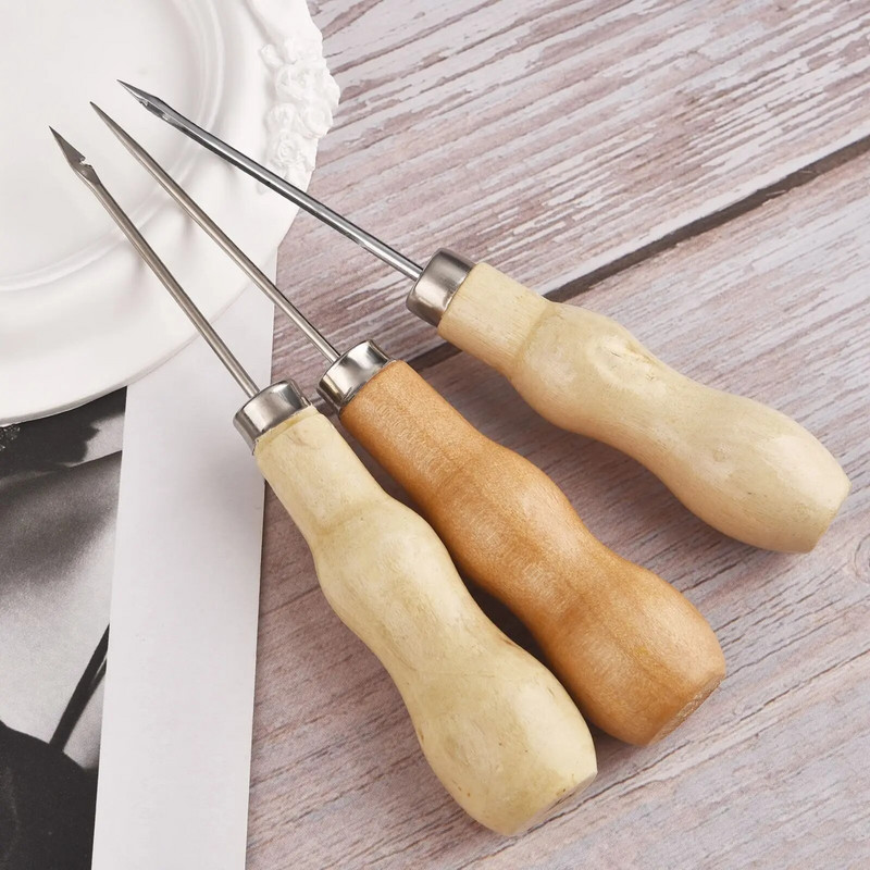 Fából készült fogantyús ékszerek barkácsolás bőr sátor varrás csípőjavító eszköz Kézi varró Bőr kézműves akvárium Lyukasztó bőr szerszámok