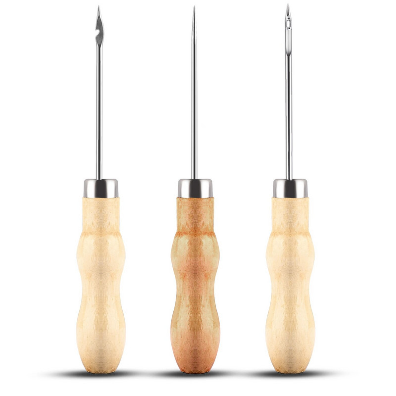 Fából készült fogantyús ékszerek barkácsolás bőr sátor varrás csípőjavító eszköz Kézi varró Bőr kézműves akvárium Lyukasztó bőr szerszámok