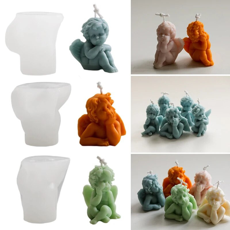 3D angyalpenész illatos gyertya szilikon szárnyas kreatív kézzel készített szappan gyanta torta csokoládé dísz barkács penész agyag kellékek