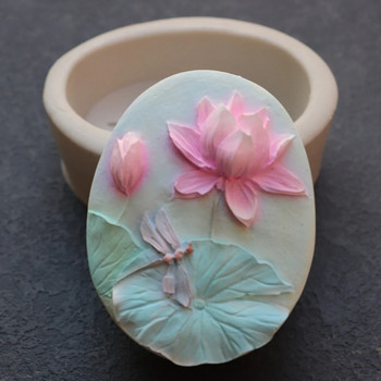 Dragonfly Lotus Oval Σαπούνι Καλούπι σιλικόνης DIY Κερί Lotus Leaf Resin Crystal Making Flower Στρογγυλή φόρμα σοκολάτας Δώρα γάμου