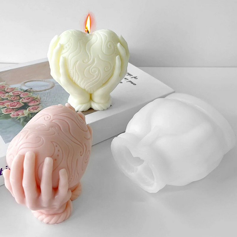 Cilvēka roku turoša sirds Silikona sveces veidne, reljefs mīlestības ziepju sveķu ģipsis šokolādes ledus veidne mājas dekors Valentīna dienas dāvana