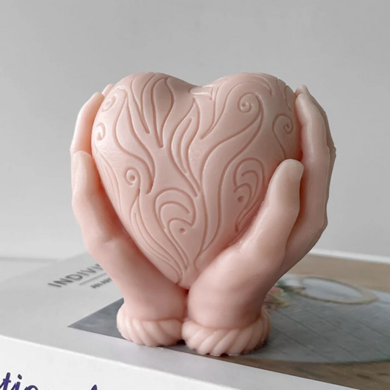 Cilvēka roku turoša sirds Silikona sveces veidne, reljefs mīlestības ziepju sveķu ģipsis šokolādes ledus veidne mājas dekors Valentīna dienas dāvana