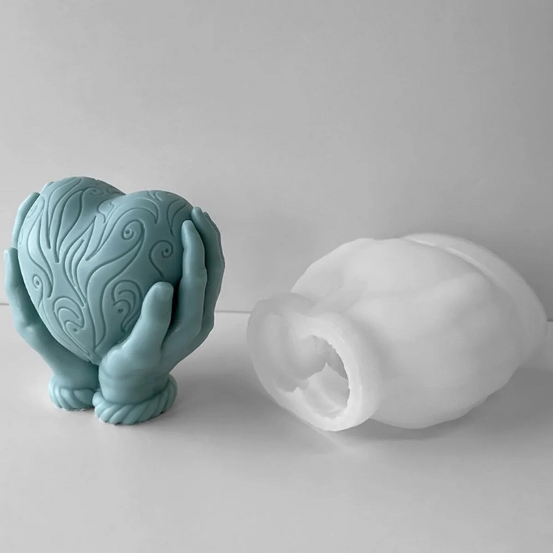 Cilvēka roku turoša sirds Silikona sveces veidne, reljefs mīlestības ziepju sveķu ģipsis šokolādes ledus veidne mājas dekors Valentīna dienas dāvana