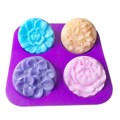 4 forme diferite pentru săpun pentru flori, realizate manual, în formă de floare, pentru copt, pentru prăjituri de ciocolată, forme din silicon pentru meșteșuguri, kit de fabricare a săpunului 3d