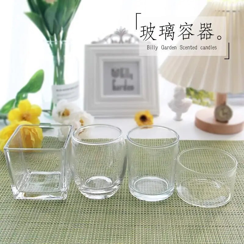 Stiklinės rankų darbo aromaterapinės žvakės kvadratinės apvalios taurės dekoratyvinės žvakės puodelio talpyklos žvakidžių stiklainiai žvakėms