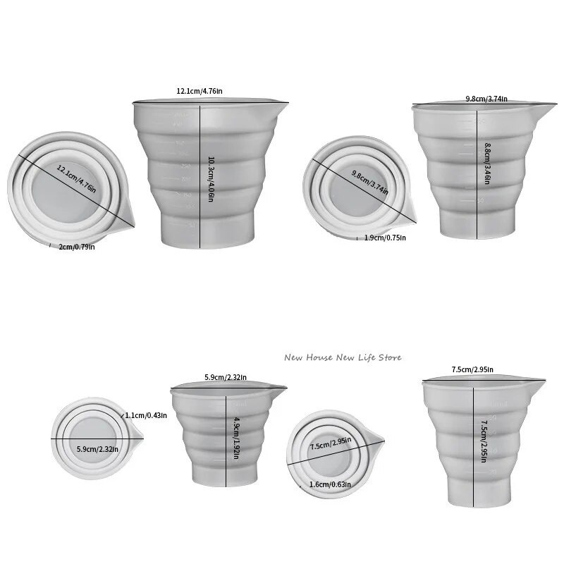 50-500 ml salokāms silikona mērtrauks Multi-Spec pārnēsājams šķidruma konteiners silikona maisīšanas krūze sveču rotaslietu izgatavošanai.