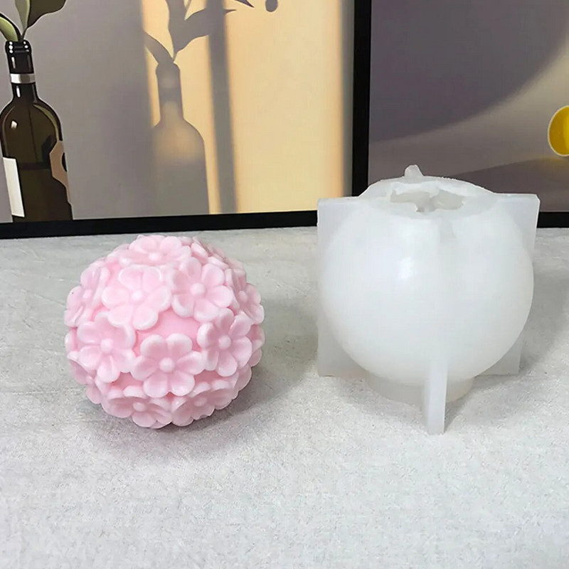 Izklaidei Sešu ziedlapu ziedu bumbiņu sveču silikona veidnes DIY sveču veidne 3D veidne sveķiem Roku darbs rotājumu izgatavošanai