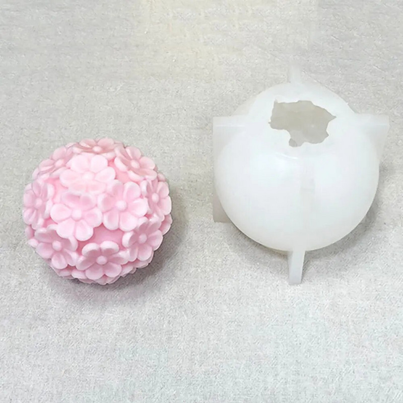 Izklaidei Sešu ziedlapu ziedu bumbiņu sveču silikona veidnes DIY sveču veidne 3D veidne sveķiem Roku darbs rotājumu izgatavošanai