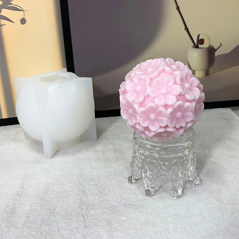 Izklaidei Sešu ziedlapu ziedu bumbiņu sveču silikona veidnes DIY sveču veidne 3D veidne sveķiem Roku darbs rotājumu izgatavošanai