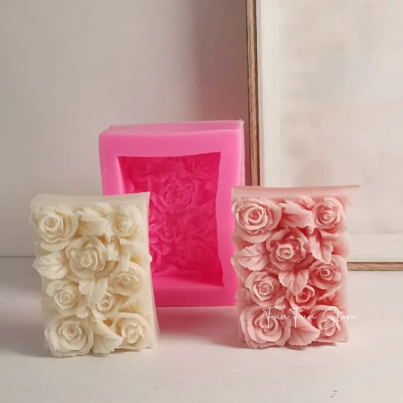 Rožių silikoninės muilo formos Rankų darbo stačiakampės kvapnios žvakių formos, skirtos „pasidaryk pats“ muilui gaminti šokolado kepimo formeles namų amatų dekoravimui