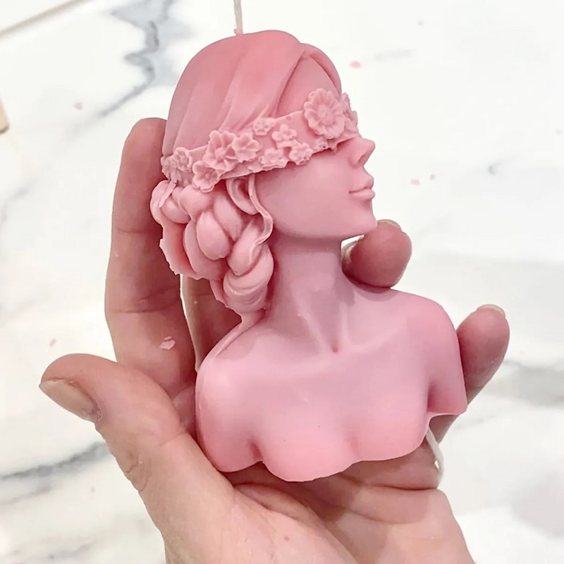 Mājas amatniecība Meiteņu silikona sveču veidnes DIY Rose ar aizsietām acīm Sieviešu aromāts Gpysum Mājas dekors Sieviešu galvas mākslas sveču veidnes