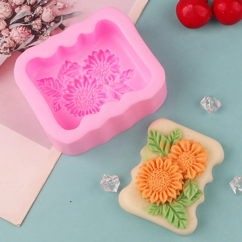 Margrietiņas lapu ziepes silikona veidne DIY augu ziedu sveču sveķu ģipša izgatavošanas rīks Taisnstūra šokolādes kūkas veidne mājas dekorēšanai