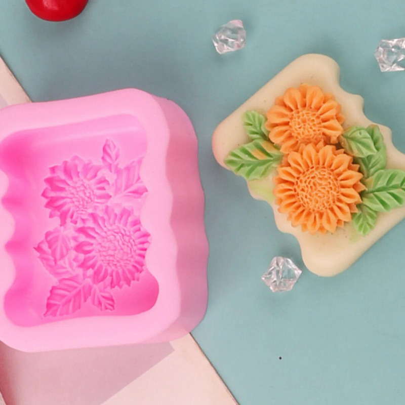 Margrietiņas lapu ziepes silikona veidne DIY augu ziedu sveču sveķu ģipša izgatavošanas rīks Taisnstūra šokolādes kūkas veidne mājas dekorēšanai