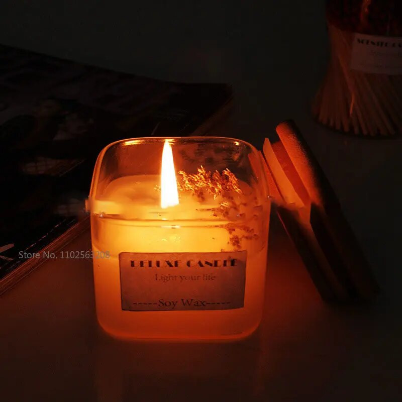 1 gab Diy kvadrātveida sveču tukšas krūzes ar lūpu radošām caurspīdīgām rokām gatavotām smaržīgām svecēm, stikla tukšām burciņām dzimšanas dienā kāzu dāvana