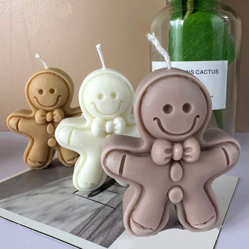 Усмивка Свещ Gingerbread Man Силиконова форма Направи си сам ръчно изработена ароматна свещ Изработване на восъчна форма Hocolate Fondant Форми за домашен декор Подарък