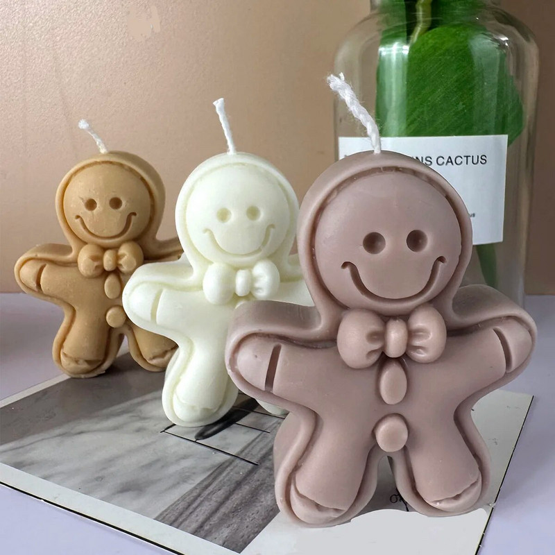 Smile piparkūku vīrs sveces silikona veidne DIY rokām darināta aromātiska sveču izgatavošana vaska pelējuma hocolate Fondant veidnes Mājas dekora dāvana
