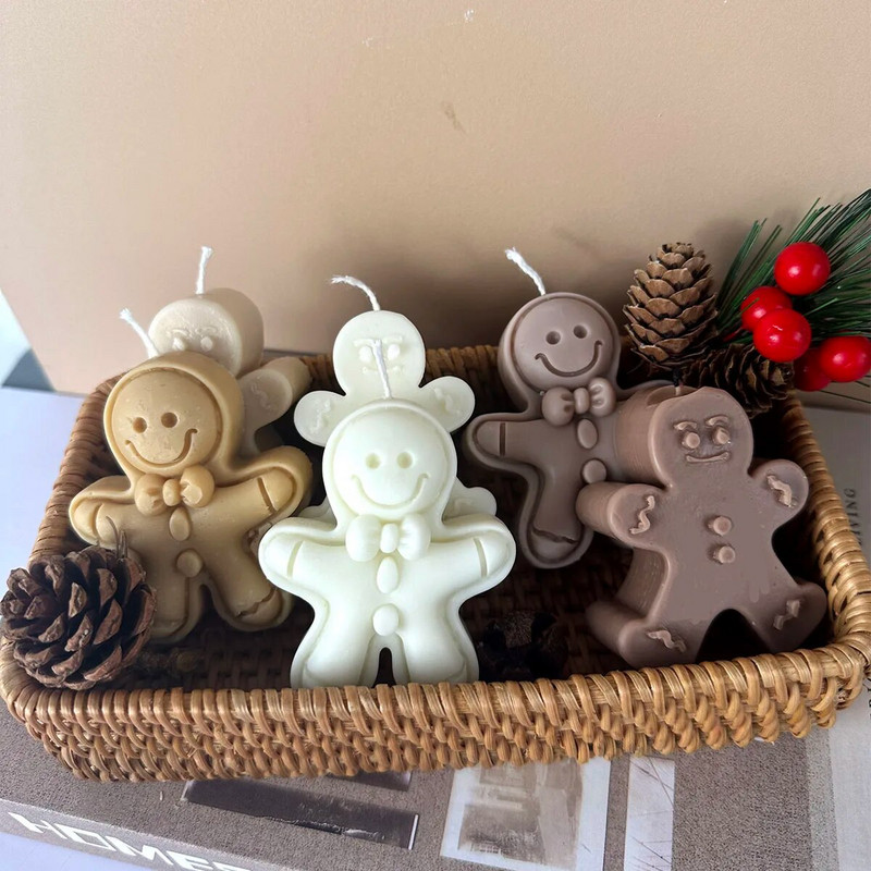 Smile piparkūku vīrs sveces silikona veidne DIY rokām darināta aromātiska sveču izgatavošana vaska pelējuma hocolate Fondant veidnes Mājas dekora dāvana