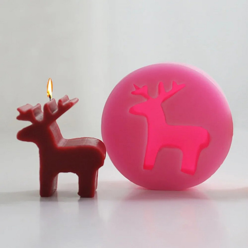 3D Mini Elk silikonski kalup za svijeće slatke božićne životinje za aromaterapiju od smole za izradu DIY čokoladnih ledenih kolača Alati za pečenje