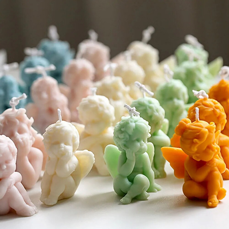 Izklaidei eņģeļu smaržas sveces silikona veidne spārnota eņģeļa kūkas ornamenta veidne eņģelis ar rokām gatavota ziepju svece sveķu veidne