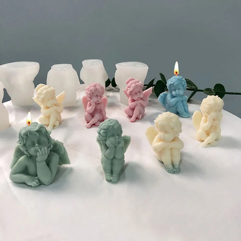 Izklaidei eņģeļu smaržas sveces silikona veidne spārnota eņģeļa kūkas ornamenta veidne eņģelis ar rokām gatavota ziepju svece sveķu veidne