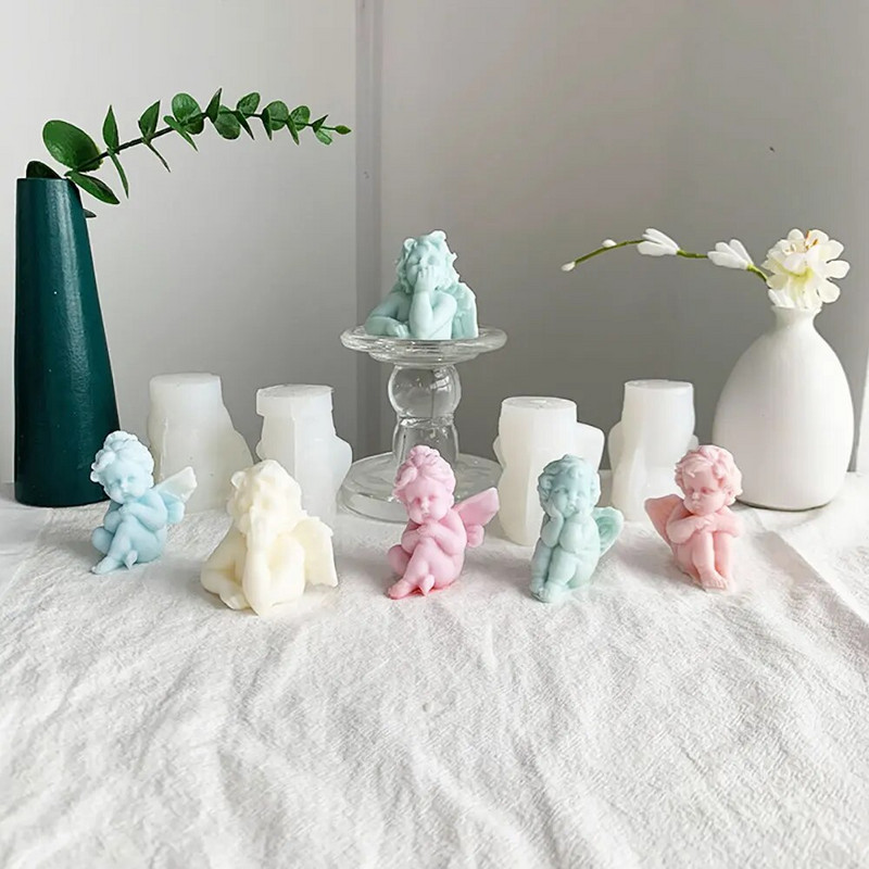 Izklaidei eņģeļu smaržas sveces silikona veidne spārnota eņģeļa kūkas ornamenta veidne eņģelis ar rokām gatavota ziepju svece sveķu veidne