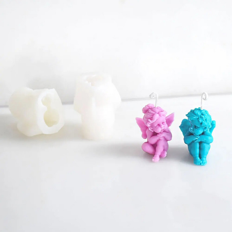 Izklaidei eņģeļu smaržas sveces silikona veidne spārnota eņģeļa kūkas ornamenta veidne eņģelis ar rokām gatavota ziepju svece sveķu veidne