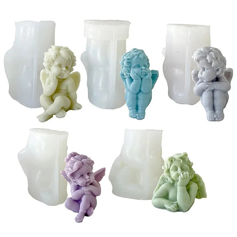 Izklaidei eņģeļu smaržas sveces silikona veidne spārnota eņģeļa kūkas ornamenta veidne eņģelis ar rokām gatavota ziepju svece sveķu veidne