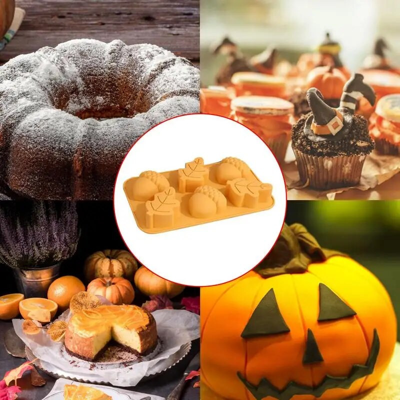 Silikona ķirbju veidne 6 dobuma ķirbju lapu ozola rudens konfekšu veidnes Rudens rudens veidnes šokolādes kūkas ziepju svecei