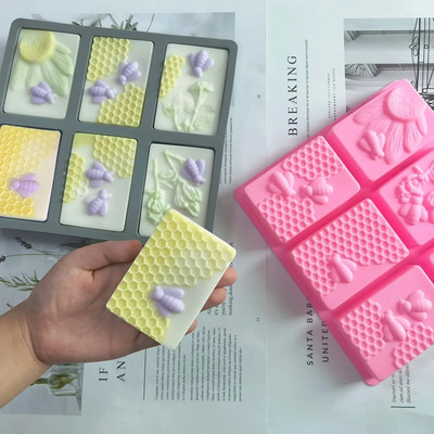 3D Σαπούνι σε σχήμα μέλισσας Φόρμα σιλικόνης με 6 τρύπες Σπιτική φόρμα σαπουνιού κηρήθρας DIY Φόρμα ψησίματος για διακόσμηση σοκολάτας