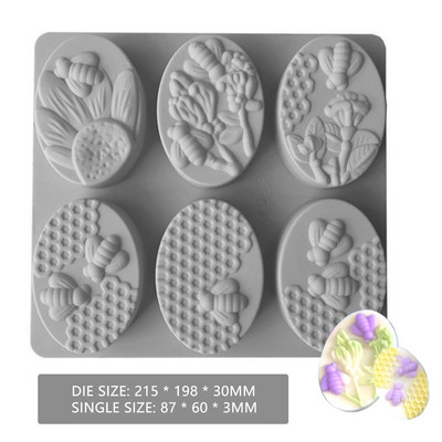 3D bišu formas ziepju silikona veidne 6 caurumu mājās gatavota šūnveida ziepju veidne DIY kūkas šokolādes dekorēšanai cepšanas veidne