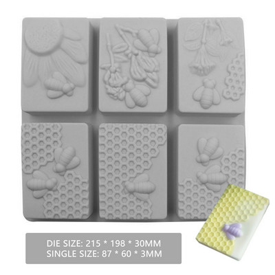 3D bišu formas ziepju silikona veidne 6 caurumu mājās gatavota šūnveida ziepju veidne DIY kūkas šokolādes dekorēšanai cepšanas veidne