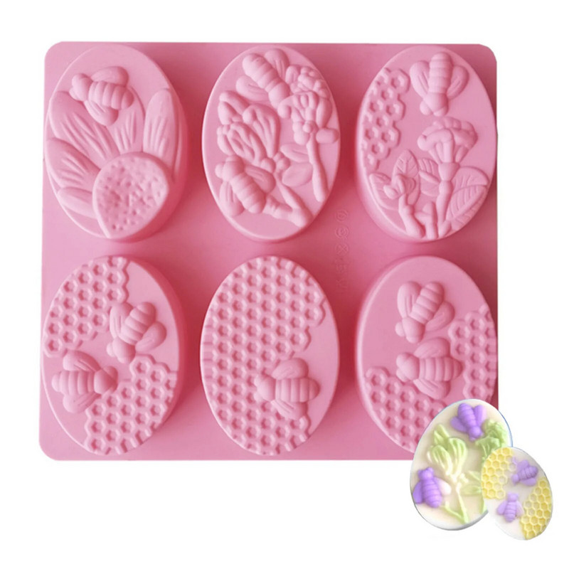 3D bičių formos muilo silikoninė forma 6 skylučių naminė korio muilo forma „pasidaryk pats“ pyrago šokolado dekoravimo kepimo forma