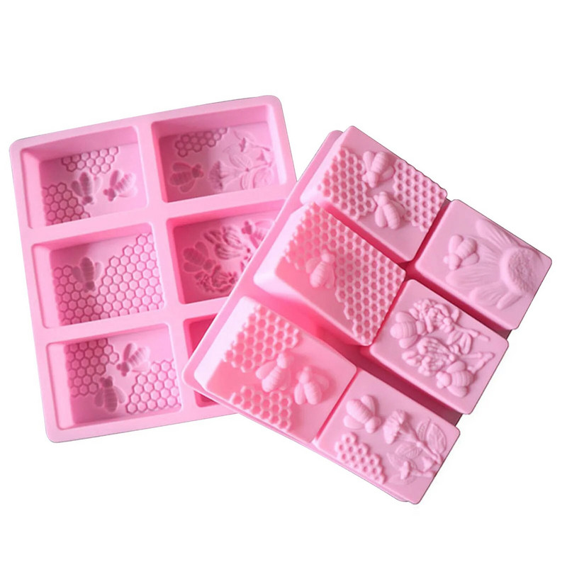 3D bičių formos muilo silikoninė forma 6 skylučių naminė korio muilo forma „pasidaryk pats“ pyrago šokolado dekoravimo kepimo forma