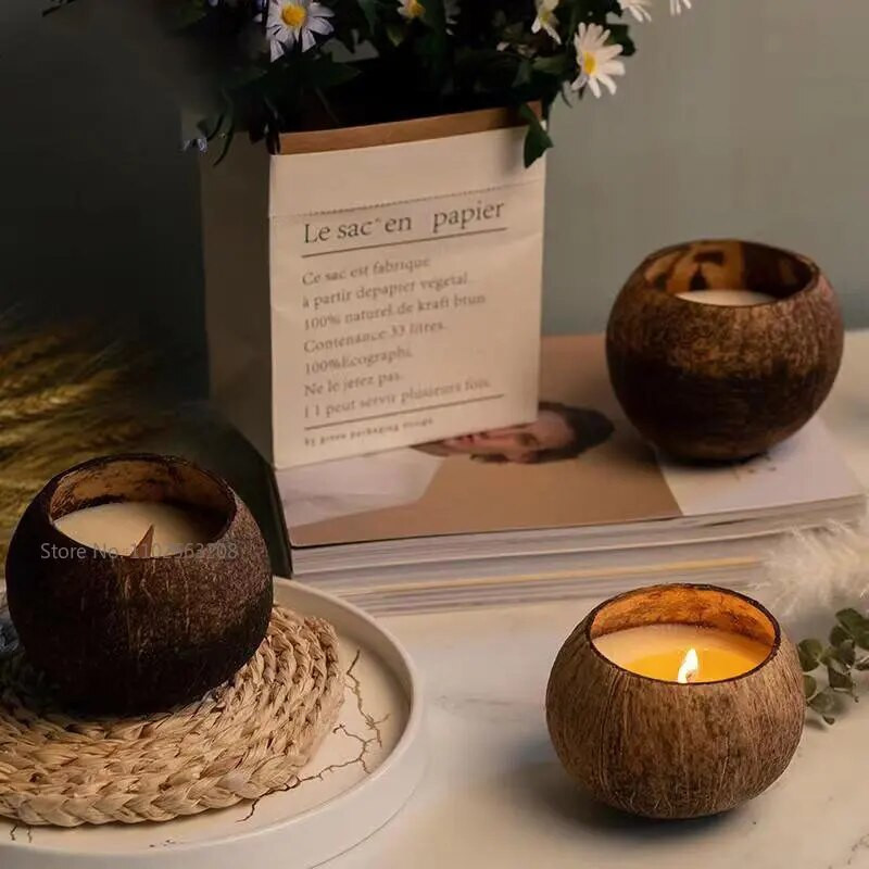 1vnt kokoso dubuo Natūralus medinis žvakių stiklainis Pochlebcas Dekoratyvinis aromaterapinis indelis Stalo reikmenys Desertas Rankų darbo Cra
