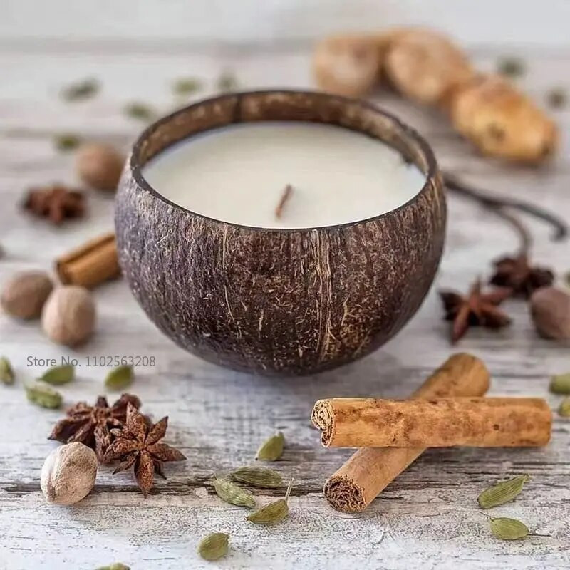 1vnt kokoso dubuo Natūralus medinis žvakių stiklainis Pochlebcas Dekoratyvinis aromaterapinis indelis Stalo reikmenys Desertas Rankų darbo Cra