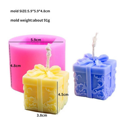 Mucegai din silicon pentru lumânări de Crăciun, cutie de cadou cu fundă tridimensională 3D, matriță din silicon pentru fondant, pentru coacere, pentru prăjituri de ciocolată