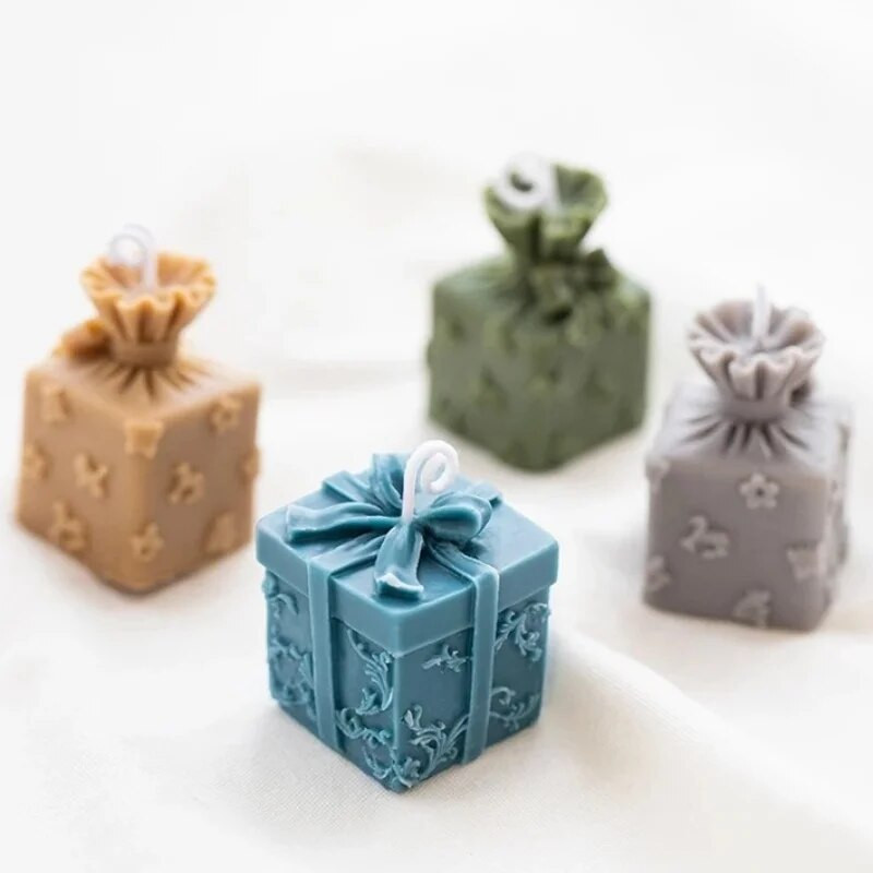 Mucegai din silicon pentru lumânări de Crăciun, cutie de cadou cu fundă tridimensională 3D, matriță din silicon pentru fondant, pentru coacere, pentru prăjituri de ciocolată