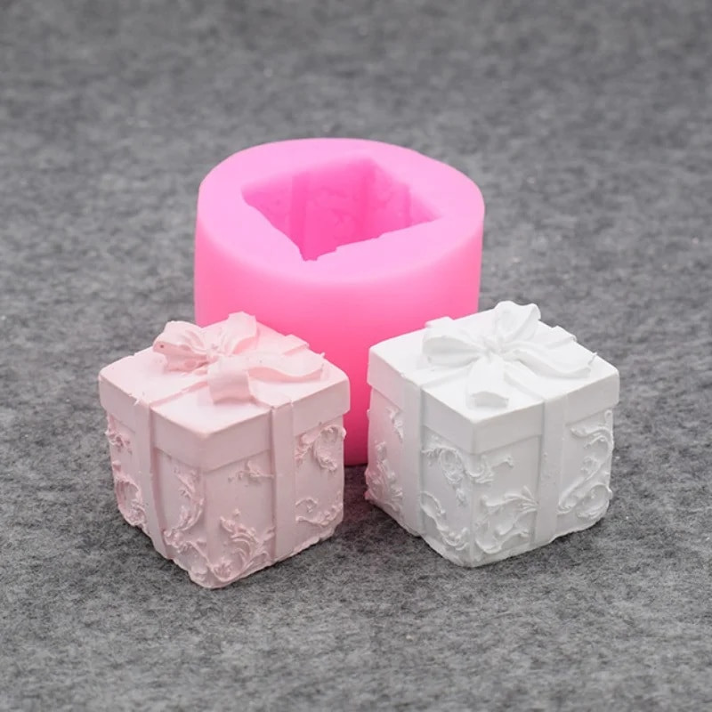 Mucegai din silicon pentru lumânări de Crăciun, cutie de cadou cu fundă tridimensională 3D, matriță din silicon pentru fondant, pentru coacere, pentru prăjituri de ciocolată