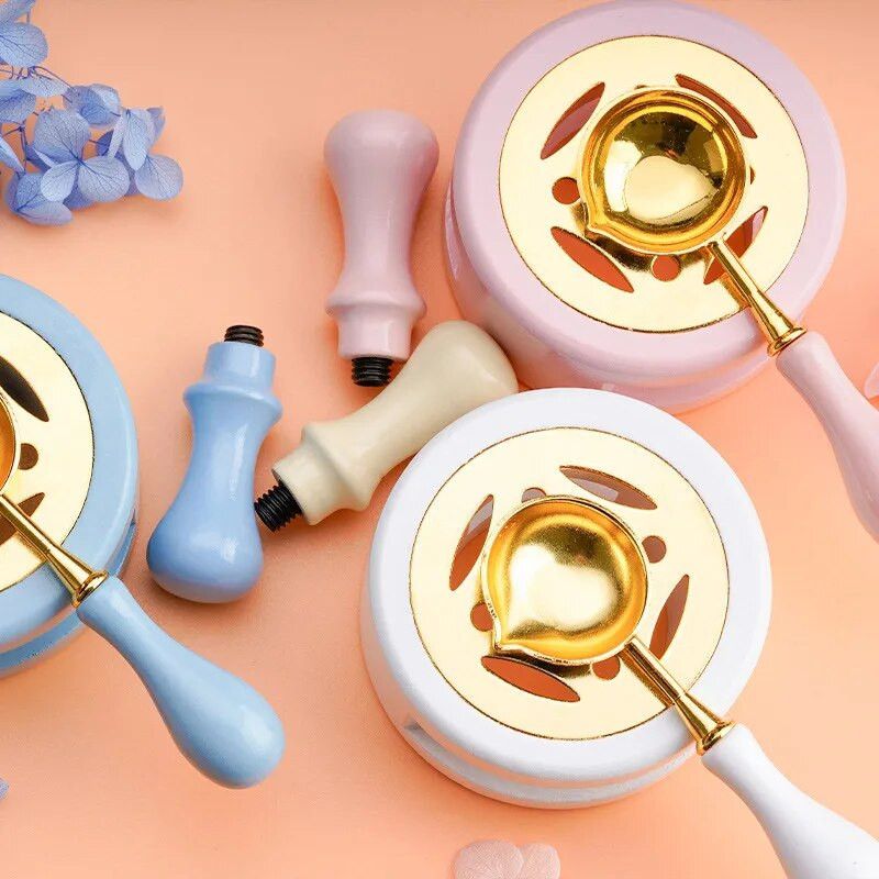 Pecsételő viasz tűzhely tűzfesték edény Retro melegítő barkácsolva olvadó bélyeg boríték pecsét dekor fa nyél kanál kemence makaron kézműves