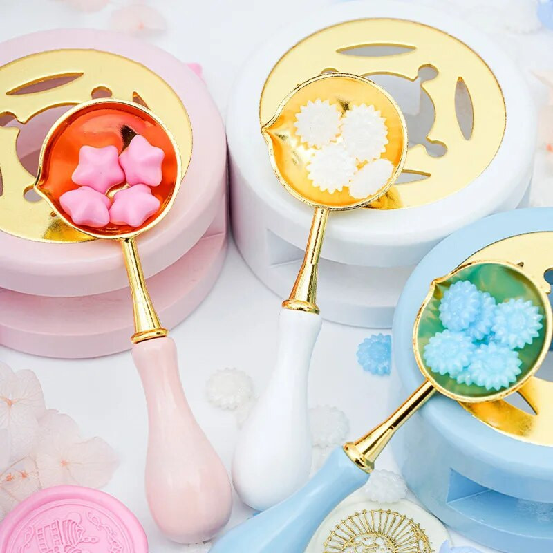 Pecsételő viasz tűzhely tűzfesték edény Retro melegítő barkácsolva olvadó bélyeg boríték pecsét dekor fa nyél kanál kemence makaron kézműves