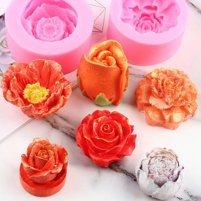3D rožių žiedų silikono formelės bijūnų tulpių aguonų muilo dervos žvakės formelių formavimo saldainių šokolado želė fondant dekoravimo įrankis