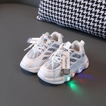 Αθλητικά παπούτσια Παιδικά μόδα LED ελαφριά παπούτσια Γράμμα με πλέγμα αναπνέει 1-6 ετών Φωτεινά παπούτσια Casual αθλητικά παπούτσια Παπούτσια για αγόρια
