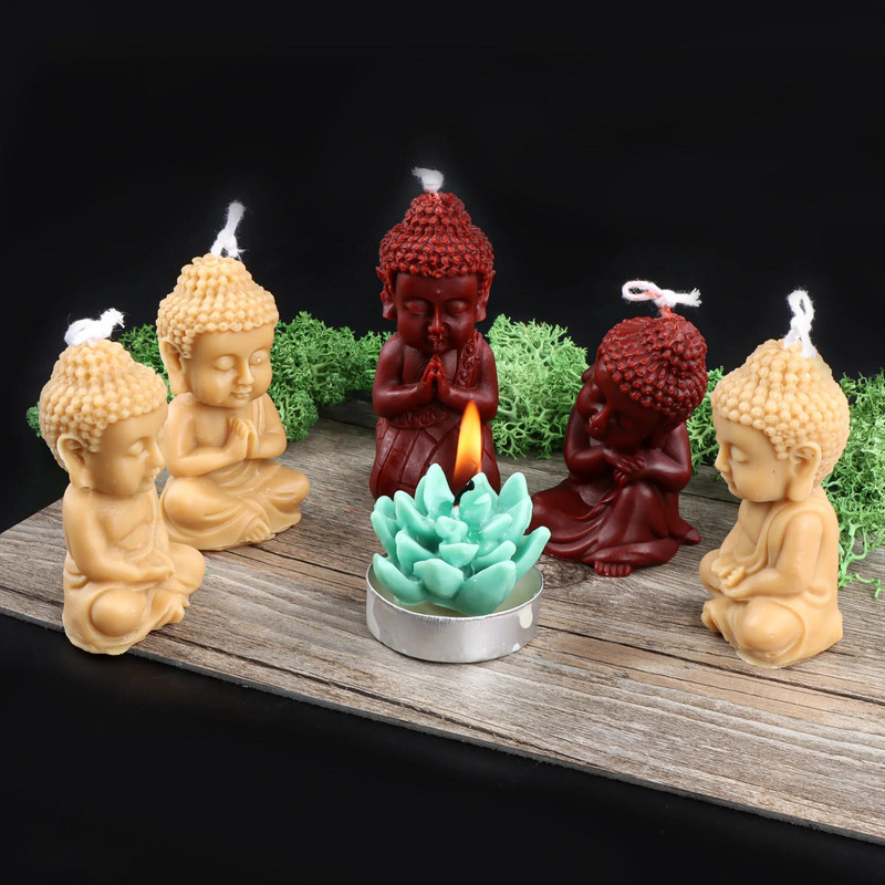 3D Budas silikona sveces veidne Amitabha Buddha maza Budas silikona veidne vīraka veidnei ar Budas formas rokām darinātiem ziepju rotājumiem