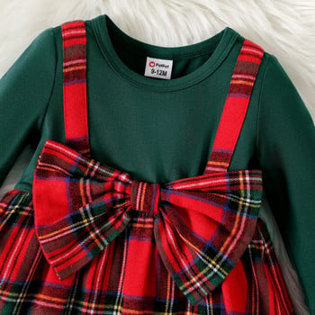PatPat Χριστουγεννιάτικο Φόρεμα για Κορίτσια Νεογέννητο Αγόρι Μασίφ μακρυμάνικο ματισμένο κόκκινο καρό φόρεμα μπροστά