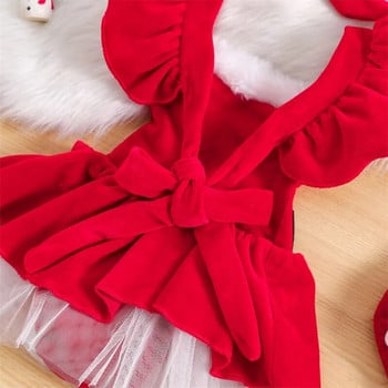 Suefunskry Βρεφικά κορίτσια Χριστουγεννιάτικα ρούχα με μακριά μανίκια γούνα βελούδινο φόρεμα + Σετ κορδέλας για νεογέννητα XMAS Princess