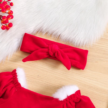 Χριστουγεννιάτικο 0-2Y Baby Girls 2Pcs Φόρεμα μακρυμάνικο βελούδινο φόρεμα με κεφαλόδεσμο σετ νεογέννητα ρούχα για το χειμώνα