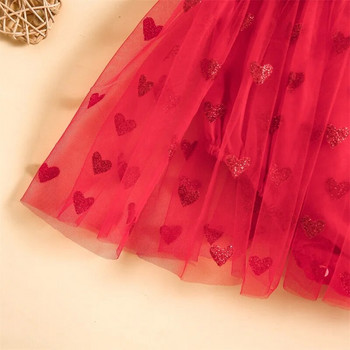 Suefunskry Βρεφικό φόρεμα 2 τεμαχίων για την ημέρα του Αγίου Βαλεντίνου με στάμπα με κοντό μανίκι τούλι φόρεμα με χαριτωμένο σετ κορδέλας