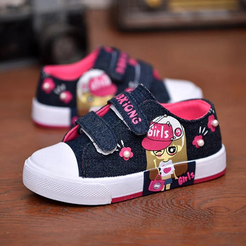 Пролетни платнени дънкови детски обувки Карикатурни графити Детски ежедневни обувки за момичета Комфортни модни детски плоски тенис Infanti